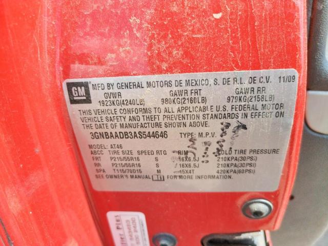Photo 10 from auction – 2010 CHEVROLET HHR LS with VIN 3GNBAADB3AS544646