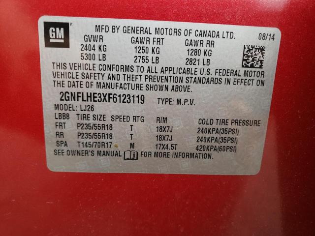 Photo 10 from auction – 2015 CHEVROLET EQUINOX LT with VIN 2GNFLHE3XF6123119
