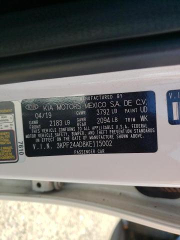 Photo 10 from auction – 2019 KIA FORTE FE with VIN 3KPF24AD8KE115002