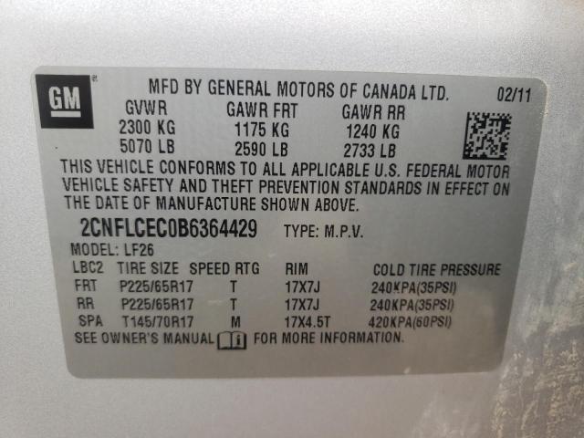 Photo 10 from auction – 2011 CHEVROLET EQUINOX LS with VIN 2CNFLCEC0B6364429