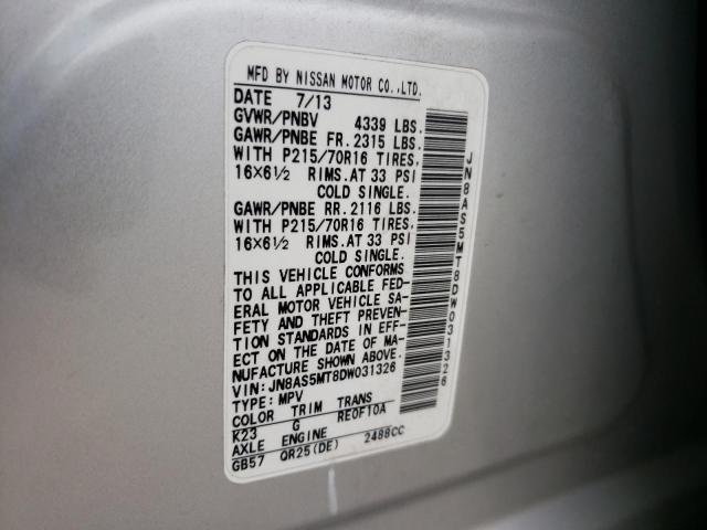 Photo 10 from auction – 2013 NISSAN ROGUE S with VIN JN8AS5MT8DW031326
