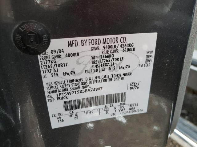 Photo 10 from auction – 2005 FORD F250 SUPER with VIN 1FTSW215X5EA74887