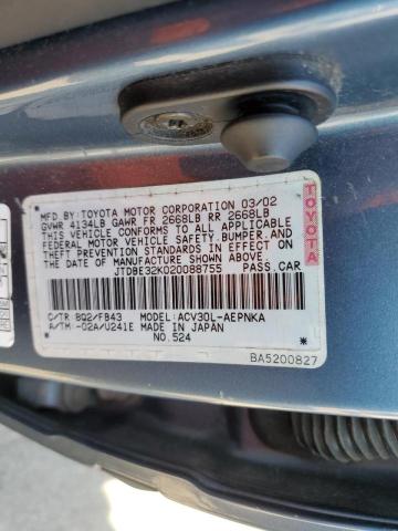 Photo 10 from auction – 2002 TOYOTA CAMRY LE with VIN JTDBE32K020088755