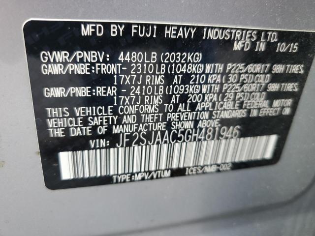 Photo 10 from auction – 2016 SUBARU FORESTER 2 with VIN JF2SJAAC5GH481946