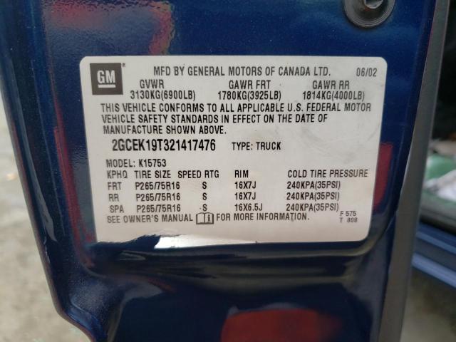 Photo 10 from auction – 2002 CHEVROLET SILVERADO with VIN 2GCEK19T321417476