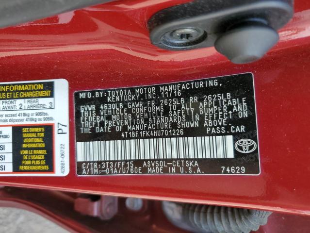 Photo 10 from auction – 2017 TOYOTA CAMRY LE with VIN 4T1BF1FK4HU701226