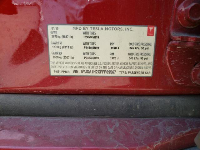 Photo 10 from auction – 2015 TESLA MODEL S 85 with VIN 5YJSA1H2XFFP69567