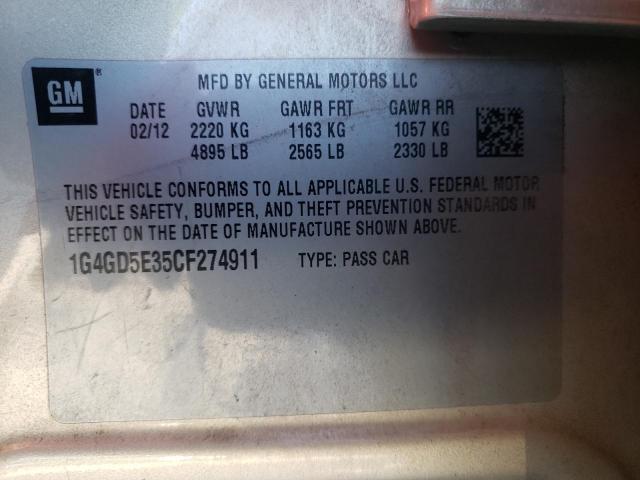 Photo 10 from auction – 2012 BUICK LACROSSE P with VIN 1G4GD5E35CF274911