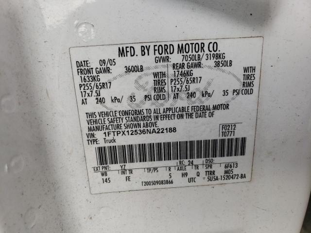 Photo 10 from auction – 2006 FORD F150 with VIN 1FTPX12536NA22188