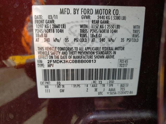 Photo 10 from auction – 2011 FORD EDGE LIMIT with VIN 2FMDK3KC0BBB00813