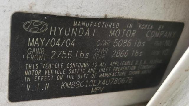 Photo 10 from auction – 2004 HYUNDAI SANTA FE with VIN KM8SC13EX4U780676