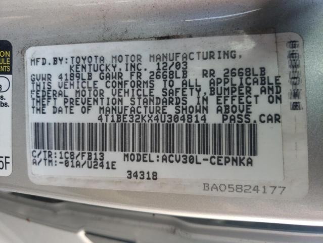 Photo 10 from auction – 2004 TOYOTA CAMRY LE with VIN 4T1BE32KX4U304814