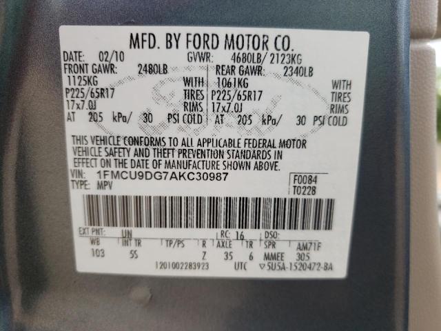 Photo 10 from auction – 2010 FORD ESCAPE XLT with VIN 1FMCU9DG7AKC30987