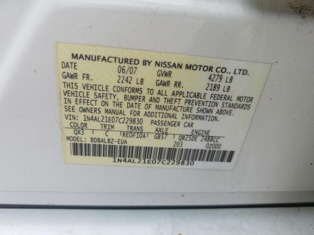 Photo 10 from auction – 2007 NISSAN ALTIMA 25S with VIN 1N4AL21E07C229830