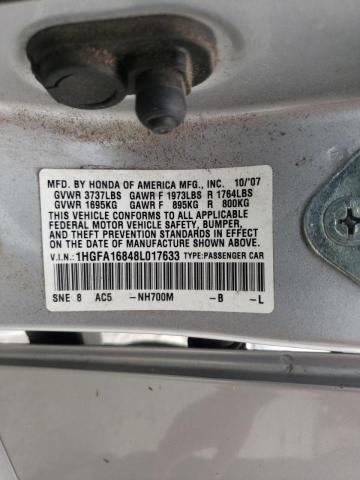 Photo 10 from auction – 2008 HONDA CIVIC EX with VIN 1HGFA16848L017633