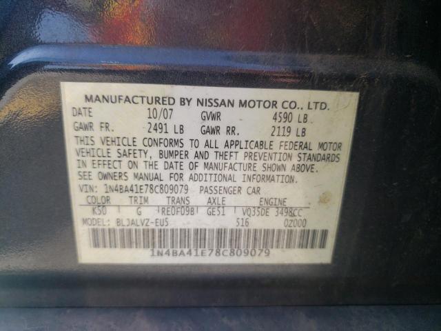 Photo 10 from auction – 2008 NISSAN MAXIMA SE with VIN 1N4BA41E78C809079
