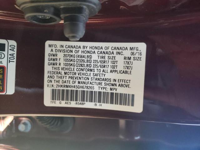 Photo 10 from auction – 2016 HONDA CR-V SE with VIN 2HKRM4H45GH678265