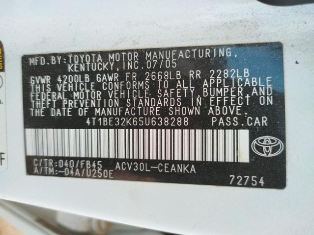 Photo 10 from auction – 2005 TOYOTA CAMRY LE with VIN 4T1BE32K65U638288