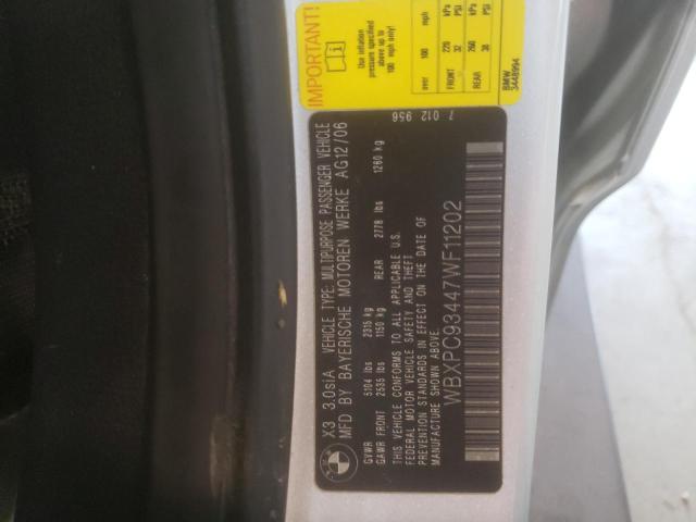 Photo 10 from auction – 2007 BMW X3 3.0SI with VIN WBXPC93447WF11202