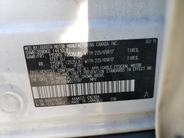 Photo 10 from auction – 2019 TOYOTA RAV4 LE with VIN 2T3H1RFV8KW021197