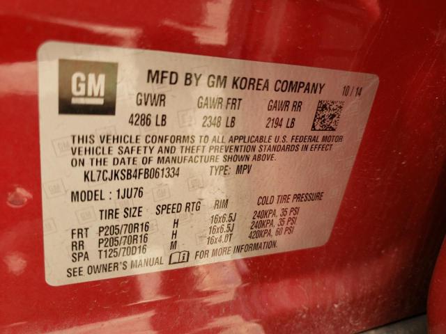 Photo 10 from auction – 2015 CHEVROLET TRAX LS with VIN KL7CJKSB4FB061334