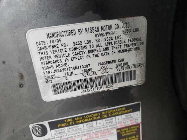 Photo 10 from auction – 2006 INFINITI M35 BASE with VIN JNKAY01E16M110207