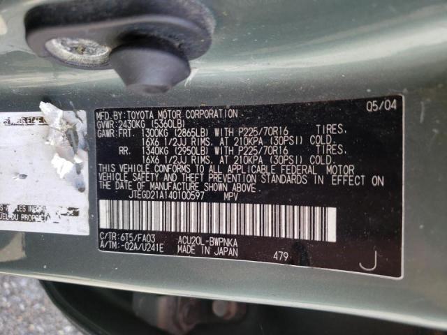Foto 10 de la subasta – 2004 TOYOTA HIGHLANDER con VIN JTEGD21A140100597