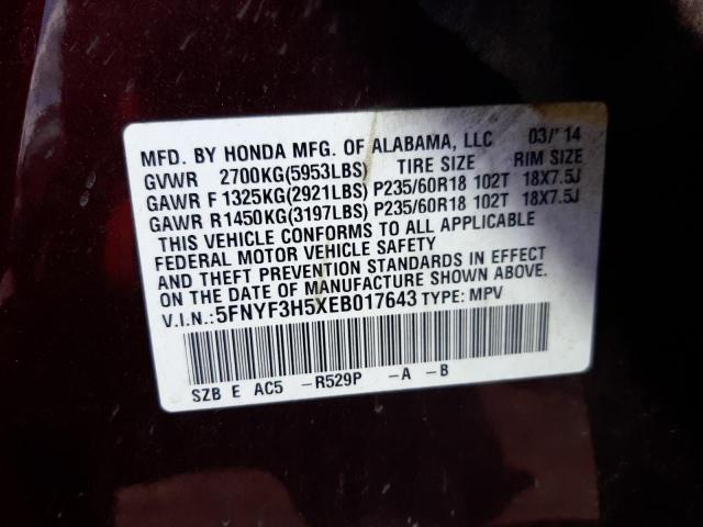 Photo 10 from auction – 2014 HONDA PILOT EXL with VIN 5FNYF3H5XEB017643