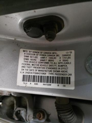 Photo 10 from auction – 2010 HONDA CIVIC LX with VIN 2HGFA1F50AH316464