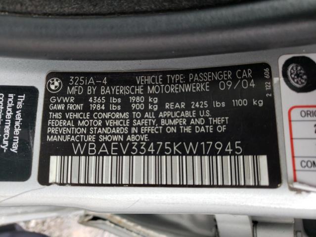 Photo 10 from auction – 2005 BMW 325 I with VIN WBAEV33475KW17945