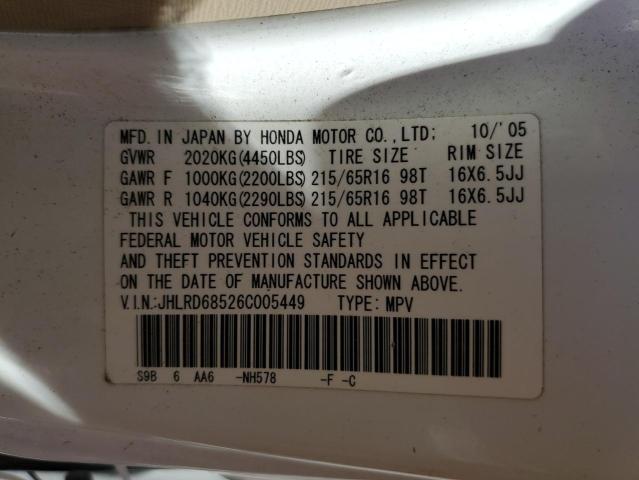 Photo 10 from auction – 2006 HONDA CR-V LX with VIN JHLRD68526C005449