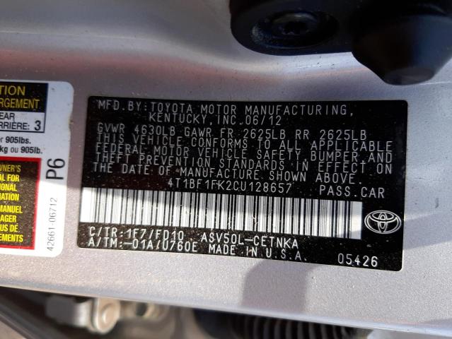 Photo 10 from auction – 2012 TOYOTA CAMRY with VIN 4T1BF1FK2CU128657