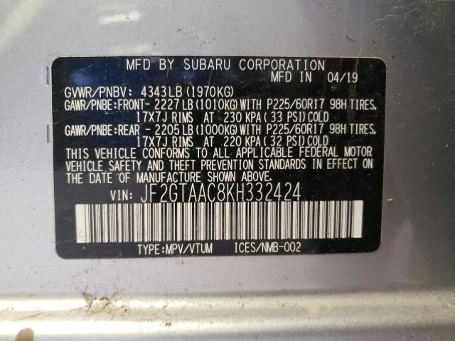 Photo 10 from auction – 2019 SUBARU CROSSTREK with VIN JF2GTAAC8KH332424