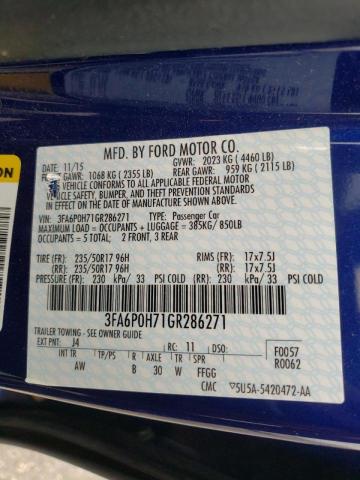 Photo 10 from auction – 2016 FORD FUSION SE with VIN 3FA6P0H71GR286271
