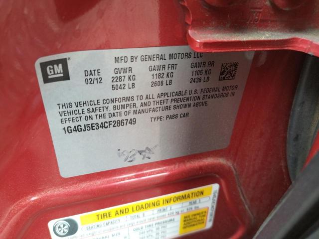 Photo 10 from auction – 2012 BUICK LACROSSE T with VIN 1G4GJ5E34CF286749