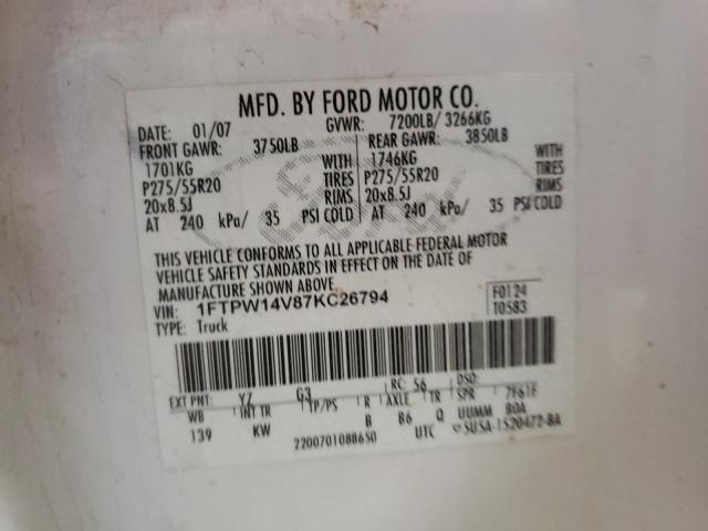 Photo 10 from auction – 2007 FORD F150 SUPER with VIN 1FTPW14V87KC26794
