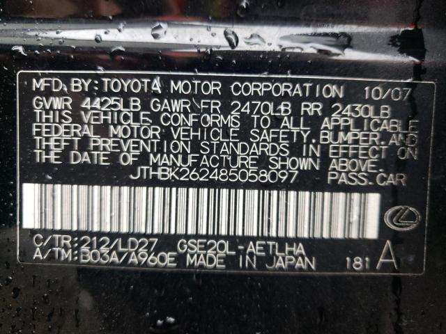 Photo 10 from auction – 2008 LEXUS IS 250 with VIN JTHBK262485058097