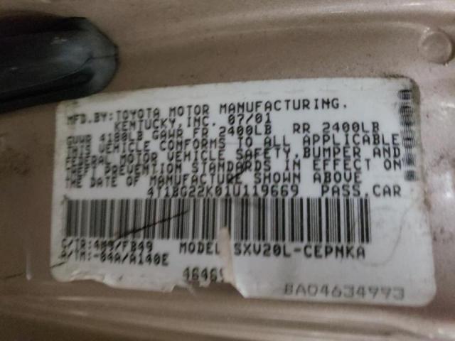Photo 10 from auction – 2001 TOYOTA CAMRY CE with VIN 4T1BG22K01U119669