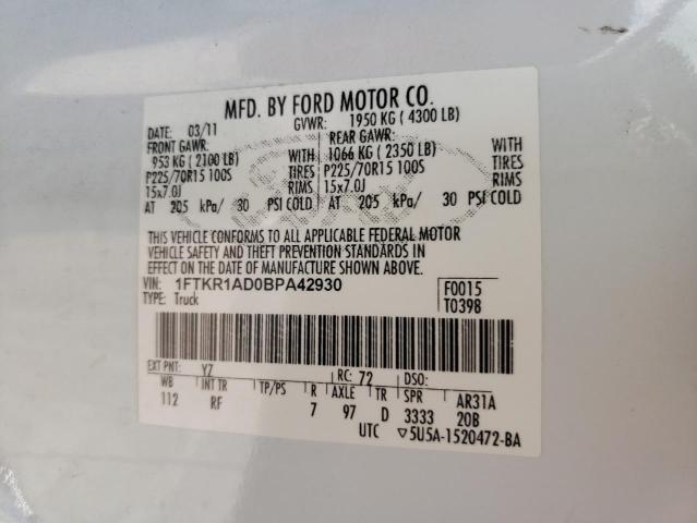 Photo 10 from auction – 2011 FORD RANGER with VIN 1FTKR1AD0BPA42930