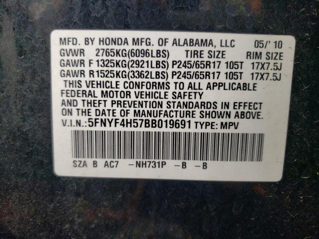 Photo 10 from auction – 2011 HONDA PILOT EXL with VIN 5FNYF4H57BB019691