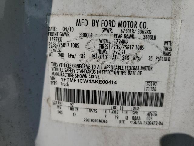Zdjęcie 10 z aukcji – 2010 FORD F150 z VIN 1FTMF1CW4AKE00414