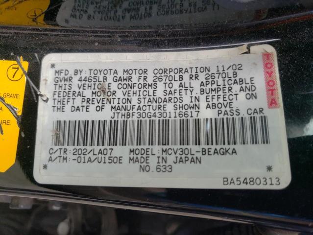 Photo 10 from auction – 2003 LEXUS ES 300 with VIN JTHBF30G430116617