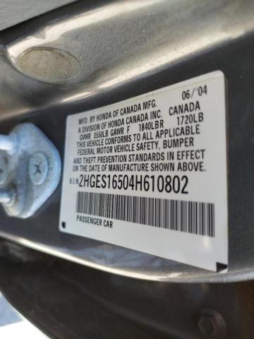 Photo 10 from auction – 2004 HONDA CIVIC LX with VIN 2HGES16504H610802