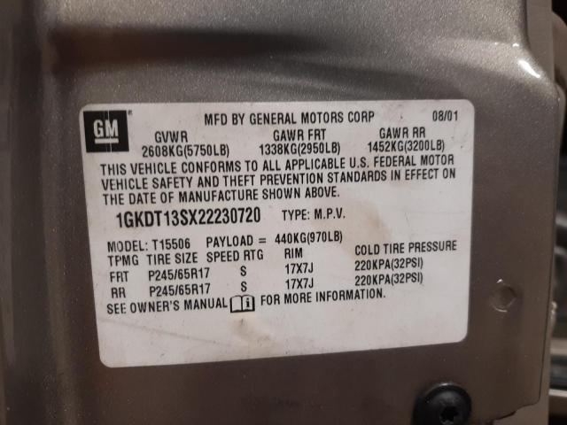 Photo 10 from auction – 2002 GMC ENVOY with VIN 1GKDT13SX22230720