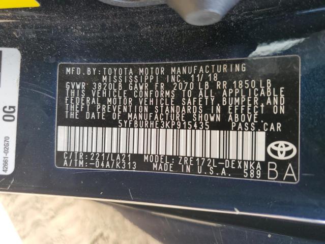 Photo 10 from auction – 2019 TOYOTA COROLLA L with VIN 5YFBURHE3KP915435