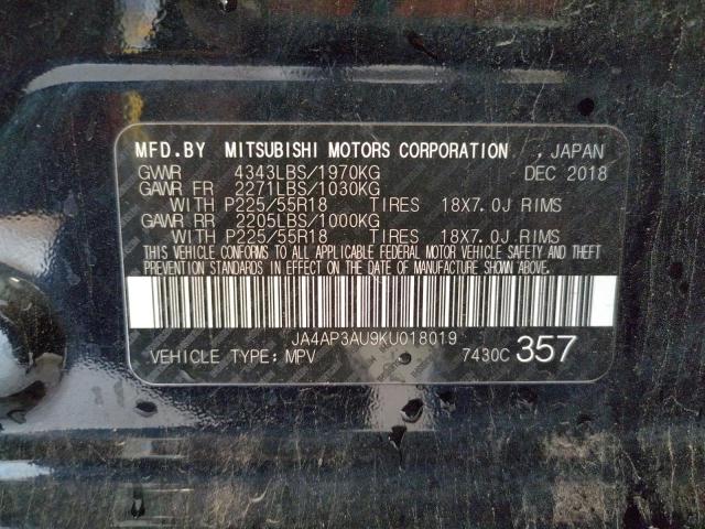 Photo 10 from auction – 2019 MITSUBISHI OUTLANDER with VIN JA4AP3AU9KU018019