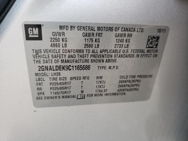 Photo 10 from auction – 2012 CHEVROLET EQUINOX LT with VIN 2GNALDEK9C1165686