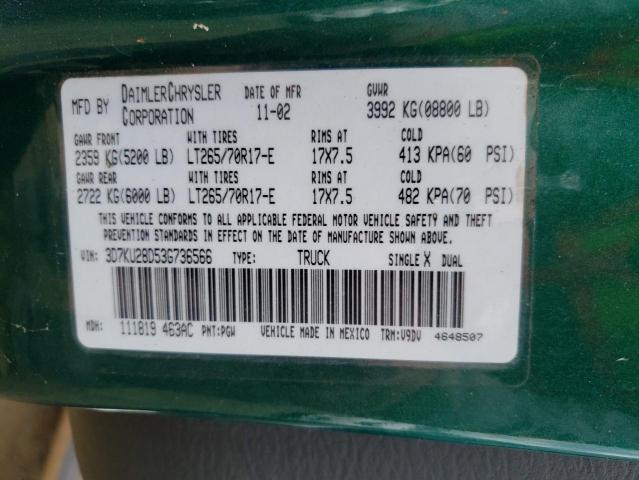Zdjęcie 10 z aukcji – 2003 DODGE RAM 2500 S z VIN 3D7KU28D53G736566