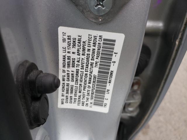 Photo 10 from auction – 2012 HONDA CIVIC LX with VIN 19XFB2F52CE383387