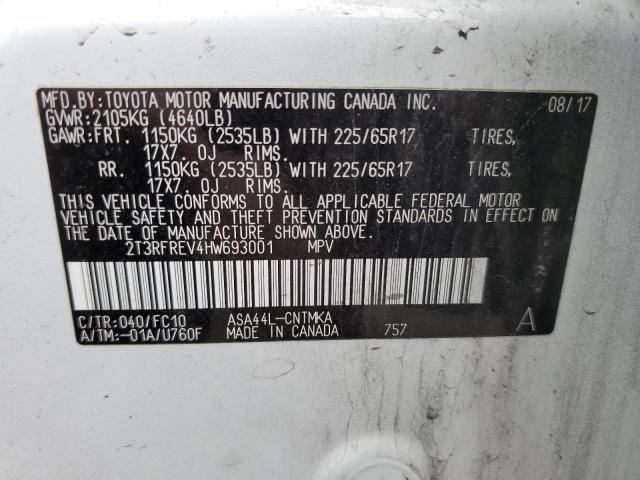 Photo 10 from auction – 2017 TOYOTA RAV4 XLE with VIN 2T3RFREV4HW693001